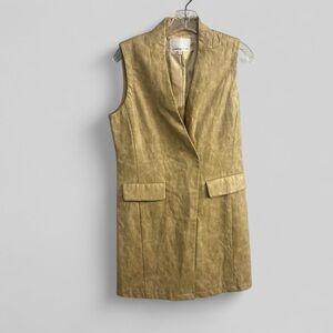 Symphony + Note faux leather tan v neck pocket dress retro neutral size Small